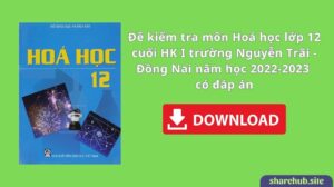 Đề kiểm tra môn Hoá học lớp 12 cuối HK I trường Nguyễn Trãi – Đồng Nai năm học 2022-2023 có đáp án